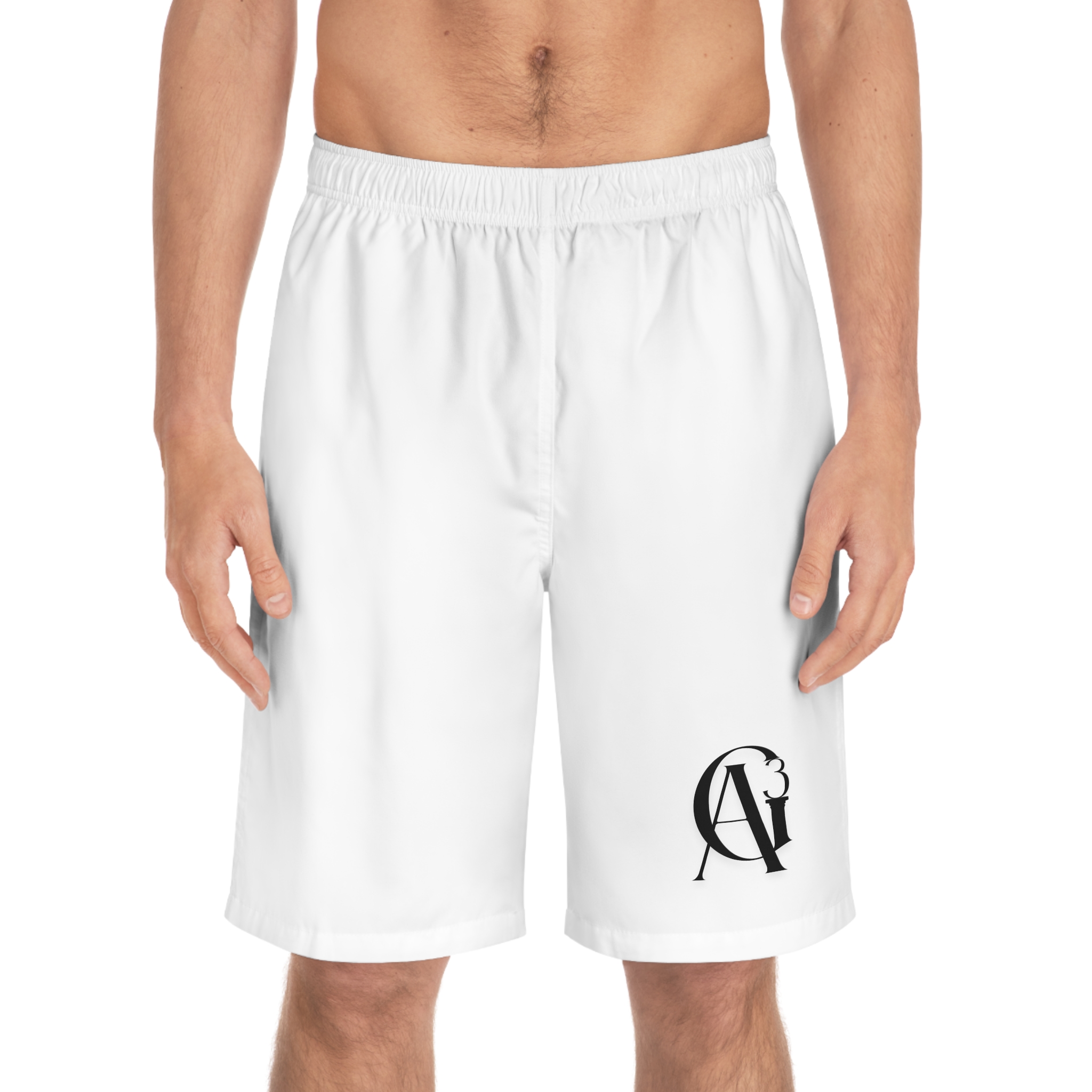 men's white board shorts with monogram logo – casual beach swim trunks men's white board shorts with monogram logo – casual beach swim trunks