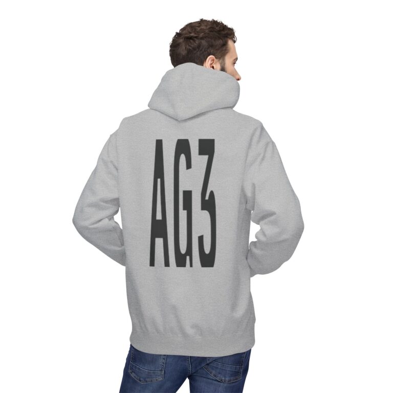ag3 graphic hoodie — minimalist vertical logo streetwear