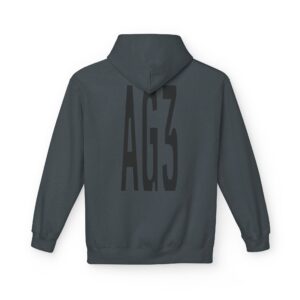 ag3 graphic hoodie — minimalist vertical logo streetwear